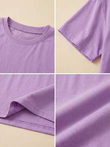 Women's Loose Long Solid Color Round Neck Short Sleeve T-Shirt, Minimalist, Suitable For Spring/Summer Everyday Wear Casual - Lilac Purple - View 9