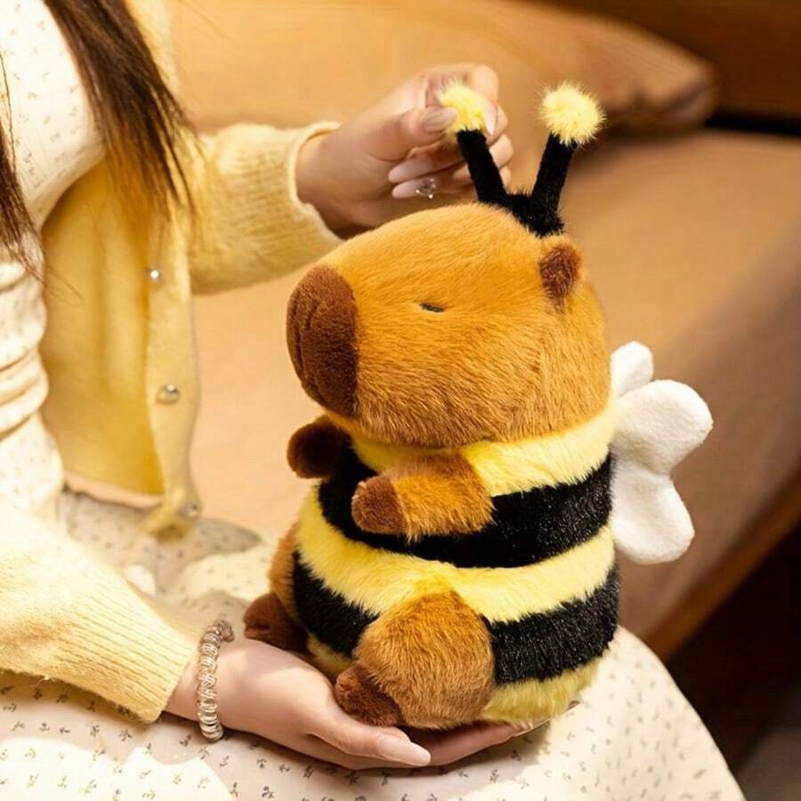 BLUESLEMON 9.05 Inch/23cm Cute Plush Bee & Capybara Stuffed Animal Doll, Super Soft Capybara Plush Doll, Perfect Holiday And Birthday Gift, Home Decor For Teens - Multicolor - View 1
