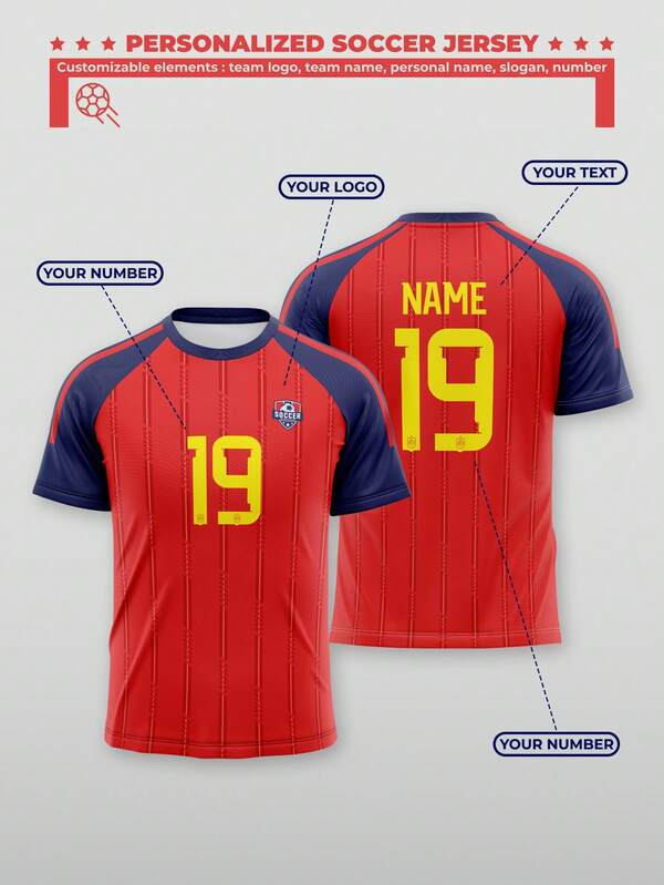 Áo thi đấu bóng đá kiểu Tây Ban Nha mùa giải 2026, thiết kế riêng, in màu đỏ và xanh dương, thích hợp cho các hoạt động thể thao ngoài trời, các trận đấu bóng đá và xem bóng đá.