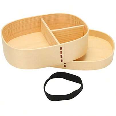 Portable Japanese Style Single Layer Wooden Lunch Box Food Container for Sushi Picnic Office School with 3 Compartments Design sturdy and Easy to Insulated to Keep F