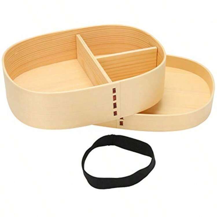 Portable Japanese Style Single Layer Wooden Lunch Box Food Container for Sushi Picnic Office School with 3 Compartments Design sturdy and Easy to Insulated to Keep F - como en la foto - Añade 1