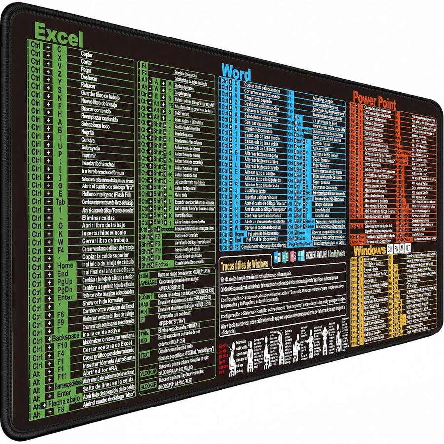 Mouse Pad XXL - 800 x 300mm Alfombrilla para Ratón Excel,Word,PPT en Español, Alfombra para Mouse, Protector de Almohadilla de Escritorio, Mouse Pad Gamer - Cuadrado - Ver 1