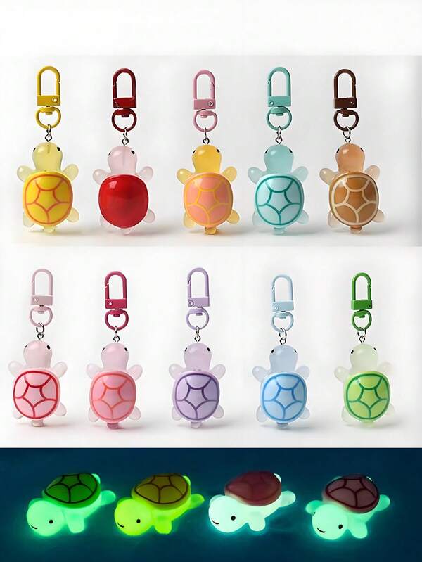 1 pieza/5 piezas Colgante de tortuga multicolor que brilla en la oscuridad, Llavero con dije de animal, Llavero para bolso/coche, Accesorio de llavero, Llavero lindo para llaves, bolsos y otros artículos, Accesorios de coche de dibujos animados góticos Y2K