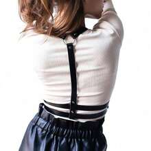 1 pieza Cinturón de arnés de estilo gótico y talla grande de piel sintética sexy para mujer, adecuado para fiestas de Halloween, celebraciones o uso diario - Negro - Ver 4