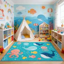 1件海洋主题可爱鱼、鲸鱼和其他海洋生物图案，适用于浴室地垫、入口地毯、客厅地毯、走廊地毯、卧室地毯、厨房地垫、阳台地毯。 - 彩色 - 查看 6