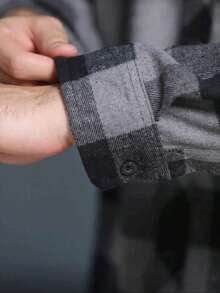 Plus Size Men's Long Sleeve Plaid Flannel Shirt - 深灰色 - 查看 2