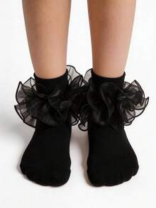 1 Pair Girls Ruffle Trim Princess Short Socks, Back To School Ballet Dance Uniform Socks For Infant Toddler Youth - Multicolor - View 3