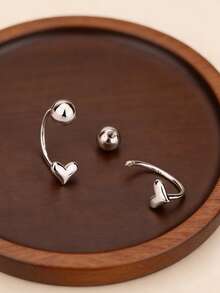 925纯银心形螺丝耳环，圆形珠钩设计，简约女士耳饰 - 白色 - 查看 2