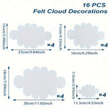 16 piezas/set Adornos de nube 3D en fieltro blanco, perfectos para colgar del techo o las paredes, ideales para decoraciones de fiestas, aptos para uso interior y exterior, excelentes para duchas, bodas, cumpleaños y eventos festivos - Blanco - Ver 5