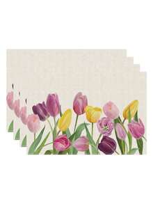 1/4pcs Vibrant Tulip Placemats - Modern Dutch Floral Design Multicolor Tulip Pattern, Washable Durable Tabletop Protector For Kitchen, Dining Table, Party Decor - Decorative Rectangular Placemats - Minimalist Tulip Floral Pattern, Non-Slip Heat-Resistant, Kitchen Table Mats, Coffee Mats Home Accessories - Holiday Party Decoration - Multicolor - View 13