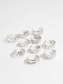 10pcs Star & Moon Open Toe Rings, Geometric Hollow Adjustable Beach Foot Jewelry Set - Silver - View 2