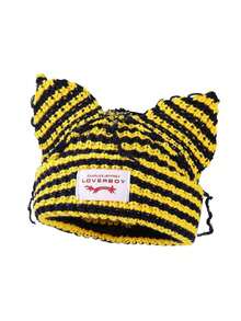 1pc Women's Fashion Striped Ear Adorned Distressed Fabric Tag Knitted Hat, Warm For Autumn/Winter Outfit Beanie Fall Outfit - Nhiều màu - Xem 3