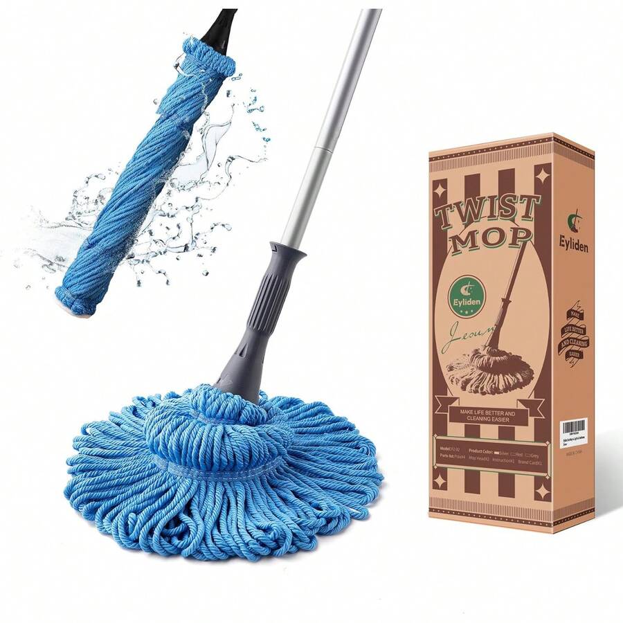 Eyliden Mop With 2 Reusable Microfiber Heads, Easy Wringing Twist Mop, 57.5 Inch Long Handle, Wet Mops For Floor Cleaning, Commercial Household Clean Hardwood, Vinyl, Tile And More (Grey) - Blue - 查看 1