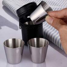 6pcs/Set Outdoor Practical Travel Stainless Steel Cup, Mini Whiskey Glass With Case, Portable Barware Set - Multicolor - View 5