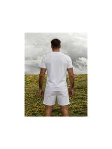 Conjunto para hombre estilo urbano casual con estampado creativo ajuste holgado cuello redondo manga corta primavera verano uso diario set de playera y shorts - Blanco 1 - Ver 6