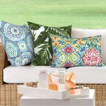 Pack Of 2 Outdoor Waterproof Pillow Covers ONLY, Square Decorative Double Printed Throw Pillow Cases For Patio Couch Porch Furniture - Đỏ Damask - Xem 10