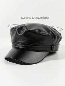1pc Women's Pu Leather Newsboy Hat Cap With Brim, Suitable Daily Wear - màu đen - Xem 5