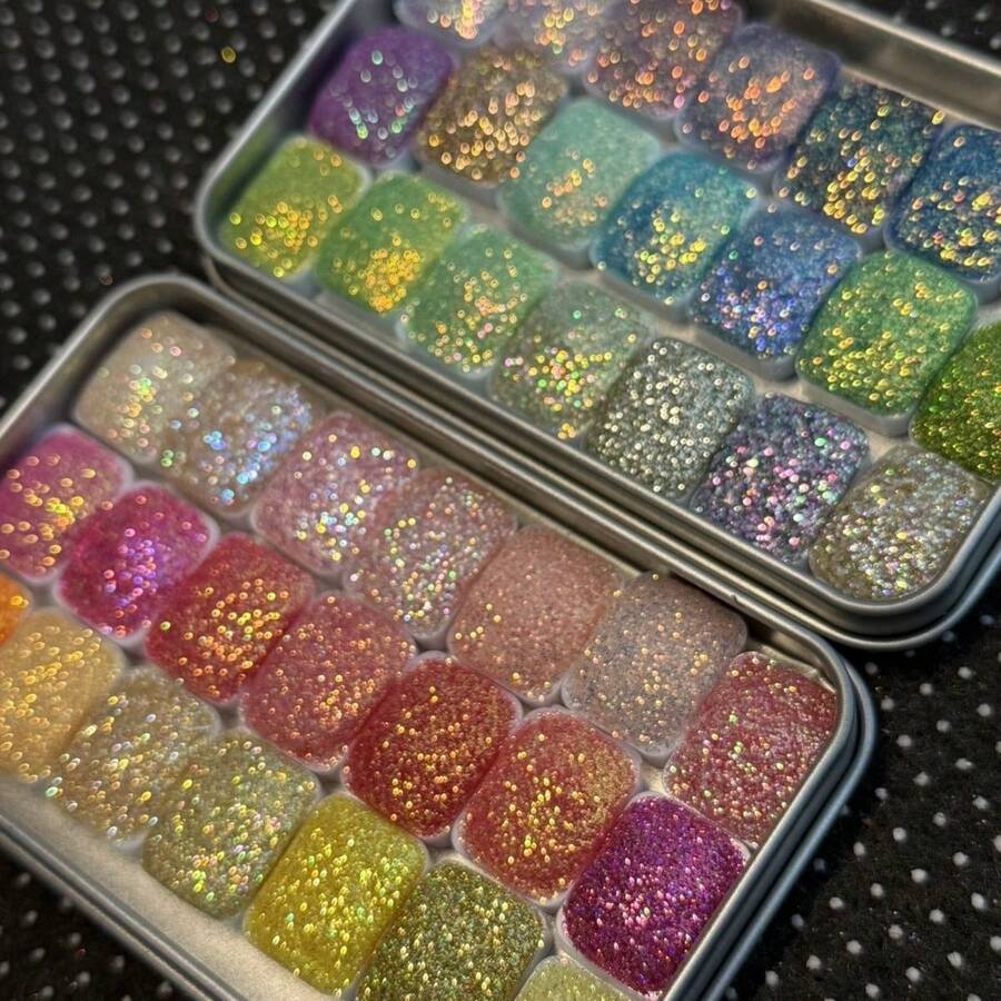 36 Colors Laser Holographic Solid Watercolor Paints, Sparkling Rhinestone Dye For Painting, Nail Art, Tie-Dye, Pearlescent