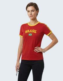Camisa Feminina Brasil Bordada Bandeira Estilo Y2K Retrô Vintage - Vermelho - Visão 6