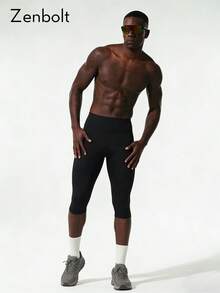ZULIZ Zenbolt 男士修身七分运动紧身裤，压缩运动裤，适合健身训练、跑步和日常穿着 - 黑色 - 查看 1
