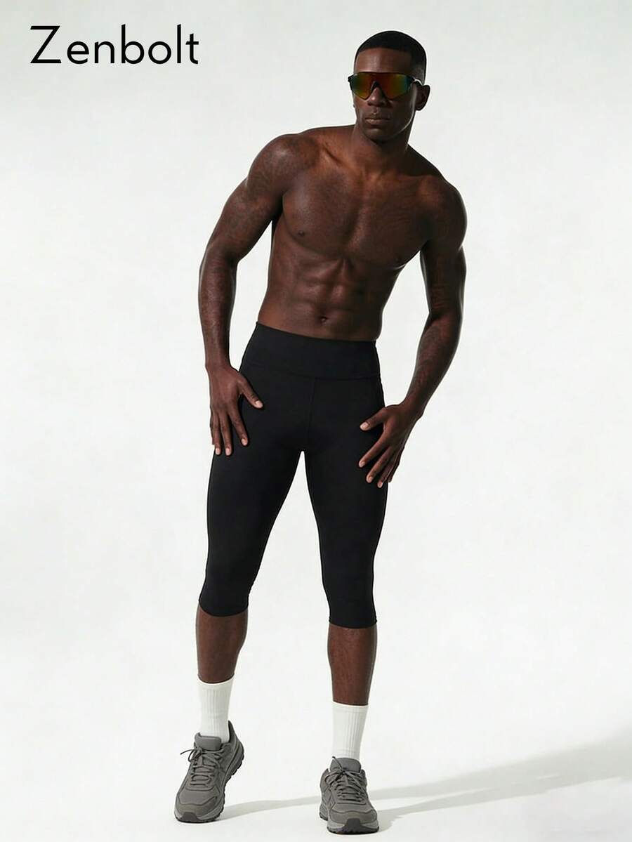 ZULIZ Zenbolt 男士修身七分运动紧身裤，压缩运动裤，适合健身训练、跑步和日常穿着 - 黑色 - 查看 1