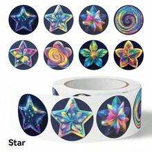 500张星星贴纸，奖励贴纸，儿童奖励贴纸，一卷500张星星贴纸，适用于奖励图表，闪亮激励贴纸，儿童教师教室全息星星贴纸 - 彩色 - 查看 6