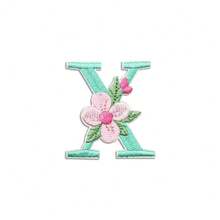 1/26 piezas Parches bordados con flores y letras inglesas coloridas, pegatinas decorativas de aplicación de costura con adhesivo en la parte posterior (disponibles en varios colores) - Verde - Ver 17