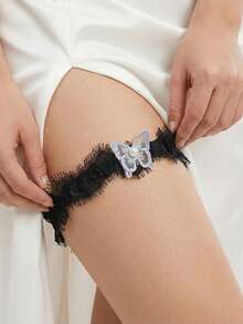 New European And American Sexy Black Lace Elastic Garter Belt With Thigh Chain, Bridal Dark Style Leg Accessory - Black - View 1