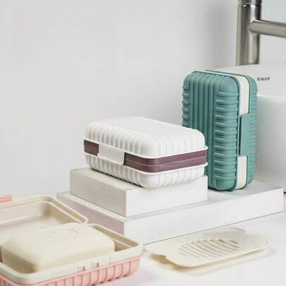 1pc Travel Soap Dish, Square Soap Box For Home, Wall-Mounted Bathroom Thick Soap Holder With Cover