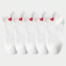 5 Pairs Fashion Mid-Calf Heart & Letter Pattern Socks, Holiday Heart Socks - Multicolor - View 6