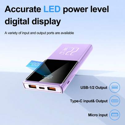 Portable Power Bank 10000 MAh, Portable Charger 22.5W USB C Fast Charging LED Digital Display External Battery Pack For All Cell Phones Valentine's Day Gift