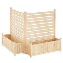 Hodeffior 2-Panel Wooden Privacy Screen With Integrated Planter Boxes, Freestanding Outdoor Privacy Fence For Patio, Yard, Balcony, Weather-Resistant Decorative Divider - Two flower pots - 查看 8
