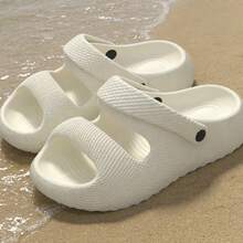 Shock-Absorbing & Comfortable, One-Piece Molded, Minimalist Texture, Solid Color, Open Toe, Soft & Thick Sole, Casual Slippers, Unisex Versatile - White - View 4