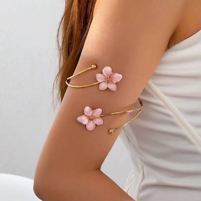 1pc Fashionable, Elegant, Sexy & Sweet Floral Design Arm Cuff, Suitable For Women's Daily Wear And Beach Vacation