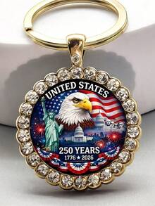 1pc USA 250th Anniversary Round Keychain, Suitable For Men And Women, Birthday And Christmas Gift - Gold - View 7