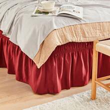 VOLTITO 1pc Elastic Bed Ruffle - Easy Wrap Around Ruffle - Microfiber Bed Skirt With Adjustable Elastic Belt 15 Inch Tailored Drop - Hotel Quality Bedskirt, Fade Resistant (T/F/Q/K) - 酒紅色 - 查看 11