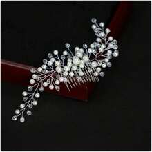 1pc Pearl & Crystal Leaf Hair Clip, Bridal Headwear - Silver - View 7