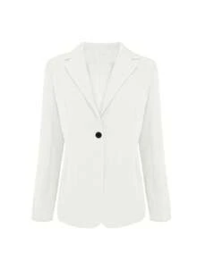Women's Fashionable Elegant Lapel Single-Button Fitted Blazer, Autumn/Winter White Spring - White - View 7