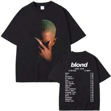 Graphic-Shirt Cotton Tees Size Plus,Rapper Frank Fashion Vintage Graphic T-Shirts Men Women's Ocean Hip Hop  T Shirts Blond Oversized T-Shirt Man Cotton Tshirt ,Y2K,Oversized Shirt Men,Summer Tops - 黑色 - 查看 1