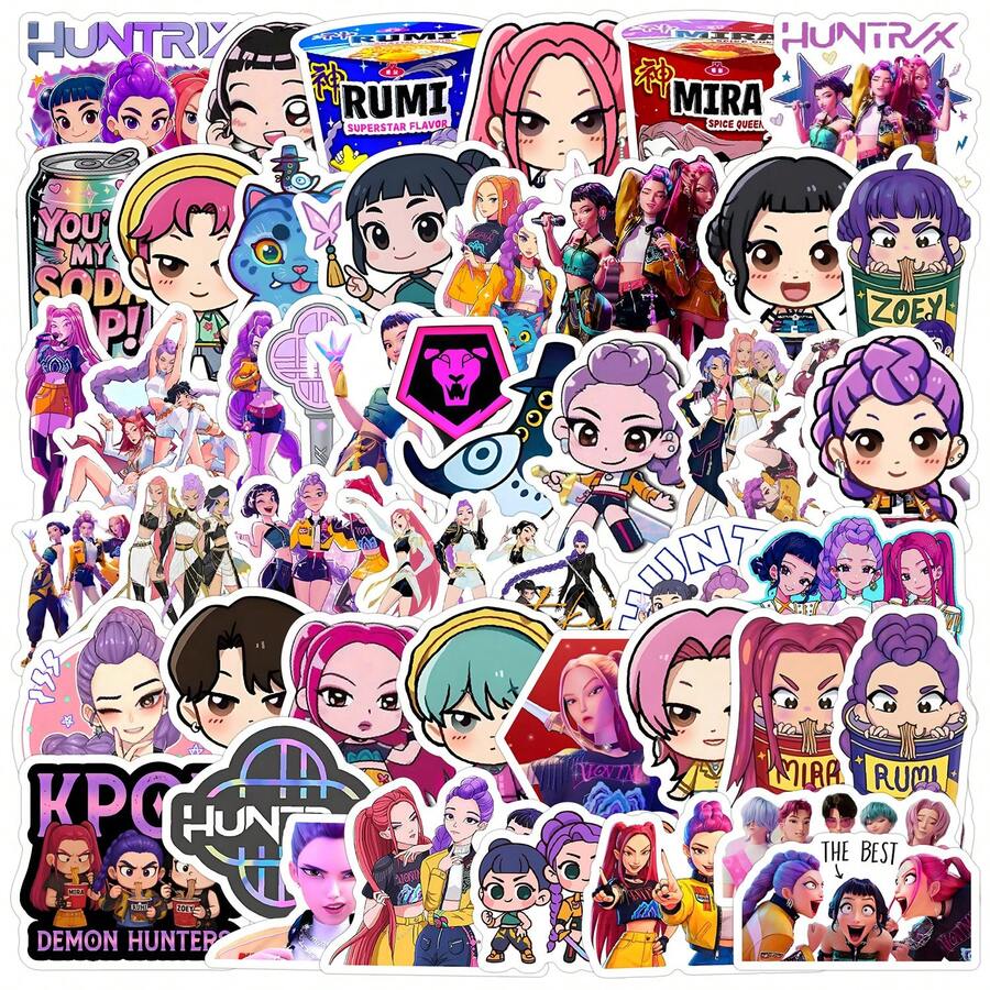 50pcs K-POP Girl Group Cartoon Stickers - 50pcs Waterproof Cute Chibi Character Stickers Suitable For Water Bottles, Laptops, Skateboards, Phone Cases And Diaries, Perfect Gift For K-POP Fans, Teenagers And Girls - Multicolor - View 1