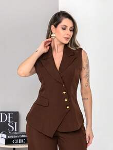 New Tailored Set Consisting Of Vest And Wide-Leg Trousers C6608 - Chocolate Brown - View 5