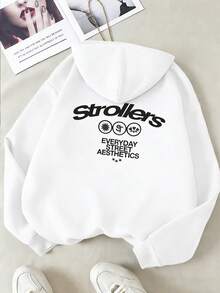 2026 Nueva sudadera de moda con estampado, de manga larga con hombros caídos, casual y versátil con cordón - Blanco 2 - Ver 2