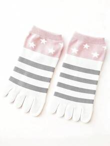1/2/3/5 Pairs Women Colorful Striped Star Pattern Toe Separator Comfortable Casual Five Finger Socks - Multicolor - View 5