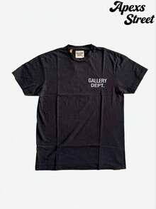 Gallery T-Shirts Are Made From 220g Pure Cotton And Feature A Stylish Print. The Minimalist Design Blends Retro Casual And Hip-Hop Styles, Making Them Ideal For Outdoor Leisure, Family Gatherings, And Meals With Friends. - 黑色7 - 查看 5