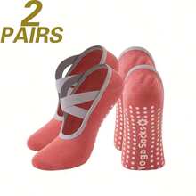 半双装女士防滑瑜伽袜，隐形低帮纯色红/黑/白室内健身瑜伽袜，带交叉绑带，普拉提芭蕾舞防滑袜 - 彩色 - 查看 4