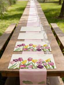 1/4pcs Vibrant Tulip Placemats - Modern Dutch Floral Design Multicolor Tulip Pattern, Washable Durable Tabletop Protector For Kitchen, Dining Table, Party Decor - Decorative Rectangular Placemats - Minimalist Tulip Floral Pattern, Non-Slip Heat-Resistant, Kitchen Table Mats, Coffee Mats Home Accessories - Holiday Party Decoration - Multicolor - View 8