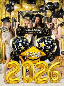 17 piezas Conjunto de globos de graduación 2026, incluye globos de látex con lunares negros, globos de gorra de graduación amarilla, globos de números 2026 de 16 pulgadas, adecuado para decoración de fiesta de ceremonia de graduación, decoración de ambiente del aula, fiesta de graduación 2026, graduación de primaria, secundaria y universidad, suministros para fiestas de graduación, fiestas de cumpleaños, eventos escolares y decoración del campus - Multicolor - Ver 4