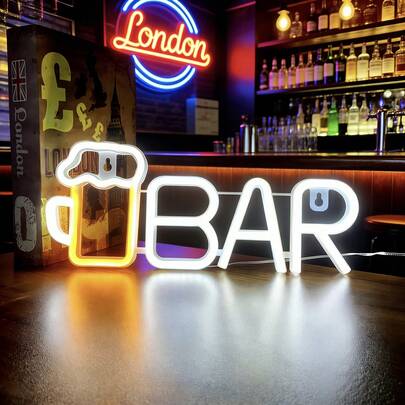 Bar & Beer Cup Shaped Neon Sign, USB Powered LED Decorative Light, Wall-Mounted Atmosphere Lamp For Bar, Bedroom, Party & Home Decor(35.5X14.5cm)