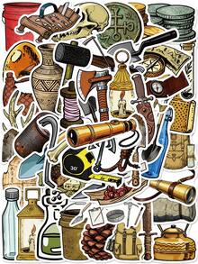 50Pcs Archaeology Tool Stickers Vintage Excavation Gear Pattern For Site Log Dig Journal Museum Notebook History Log Relic Record Exploration Notes Antique Collection Scrapbook - Pink - View 8