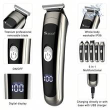 1件套多功能修剪器套装，包含剪刀、剃须刀、鼻毛修剪器、理容套装、5合1液晶显示屏雕刻理发器 - 查看 3